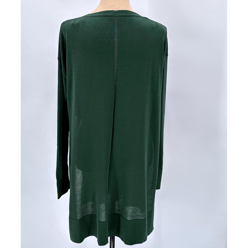 Lafayette 148 New York Forest Green V-Neck Tunic Sweater High Slit Cotton S - Picture 3 of 9
